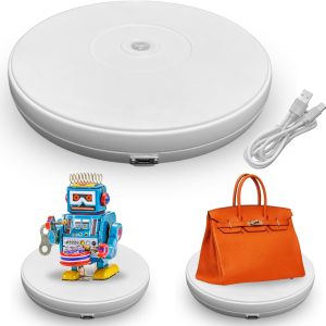 Rotating Table 25cm (White) for Product Photography | 360° Turntable with LED Light – 10kg Load Capacity